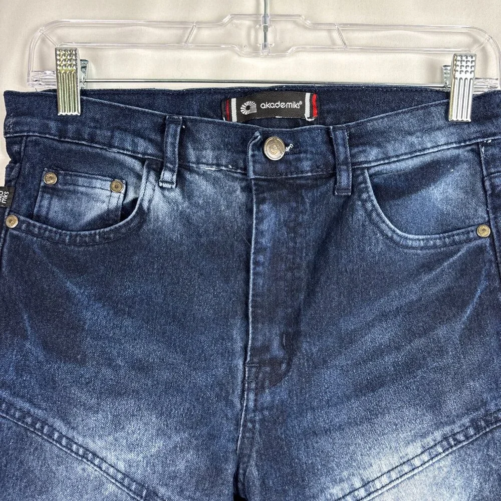 Akademiks Moto Biker Shorts Boys Size 16 Blue Denim Distressed Detail Streetwear